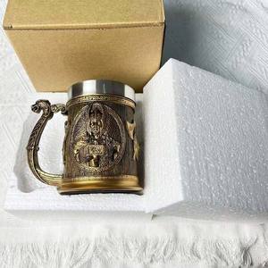 Tasse à bière rétro médiévale transfrontalière en résine et acier inoxydable, tasse à café créative, mug viking, ornement de bar - Product Image 2