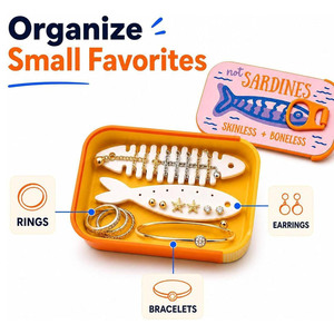 Portable Fish Shape Jewelry Box Travel Jewelry Organizer Case Velvet Lined <b>Storage</b> Holder for <b>Rings</b> Earrings Bracelets - Product Image 1