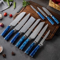 10 Parça Şef Bıçağı 4Cr Serisi Çelik Şam Desenli Reçine Saplı Mutfak Meyve Bıçağı Japon Tarzı Santoku Çok Amaçlı Bıçak Seti
