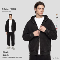 Pakaian Pria |   Sweatshirt Retro Amerika Berwarna Lilin, Efek Usang, 360g Berlapis Fleece, Ritsleting Ganda, Bahu Jatuh, Vintage