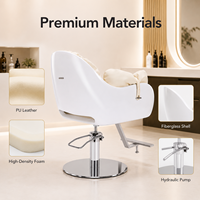 Fauteuil de Barbier XFMC Haut de Gamme pour Femme, Chaise de Salon de Coiffure en Fibre de Verre Blanche avec Revêtement en Cuir PU pour Poste de Beauté