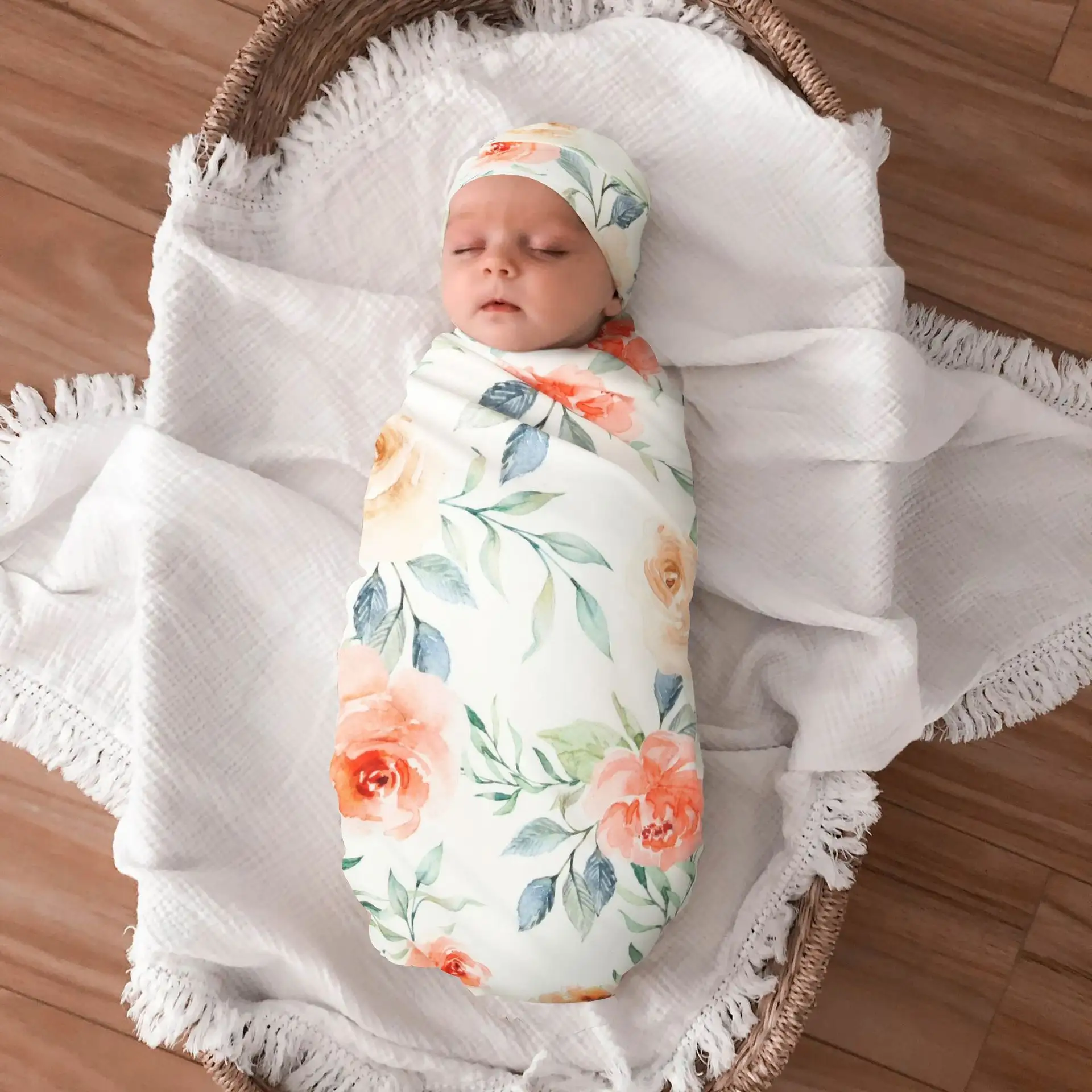 Baby Nursery Swaddle coperta fascia cappello Set Unisex stampa floreale Swaddle Wrap coperte coperta ricevente neutra