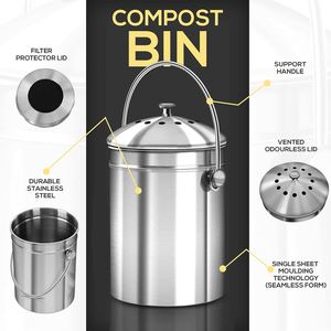 Vente flash : Bac à compost de 1 gallon pour comptoir de cuisine, conteneur à compost en acier galvanisé, bac à compost en métal pour comptoir de cuisine - Product Image 4
