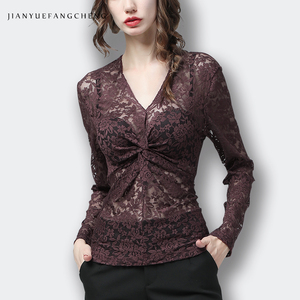 Top/<span class=keywords><strong>Blusa</strong></span> da <span class=keywords><strong>Donna</strong></span> Elegante e Sexy in Pizzo Floreale Intagliato Personalizzato, Vestibilità Aderente <span class=keywords><strong>Bordeaux</strong></span>, Ideale per Feste e Ufficio - Product Image 1