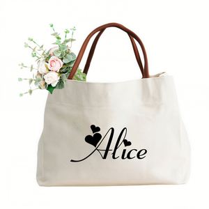 Bolsa de Mano para Damas de Honor con Nombre, Bolsa de Playa de Lona Personalizada, Bolsas de Regalo de Bienvenida para Bodas para Mujeres e Invitados - Product Image 1