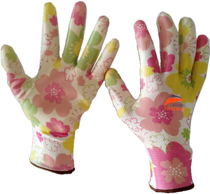 Guscio floreale in poliestere di buona qualità con rivestimento in Nitrile da donna usa guanti da lavoro da giardino - Product Image 6