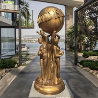 Statue en bronze coulé YOUFINE pour décoration intérieure et extérieure, taille réelle, sculpture « Le monde est à vous »