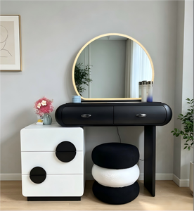 Modern Makeup Vanity <b>Table</b> with Round <b>Mirror</b> and Storage Drawers for Bedroom Furniture - Product Image 3