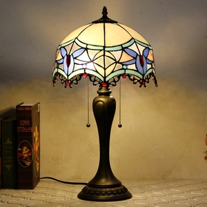 LongHuiJing Mediterranean Tiffany Style Stained Glass Lampshade Desk Lights Blue White Baroque Style <b>Table</b> <b>Lamps</b> - Product Image 2