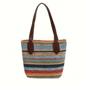 Bolso de Playa de Rafia Tejida, Grande, Natural, para Mujer - Product Image 1