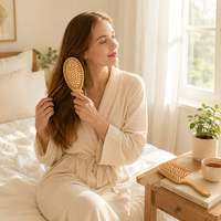 Ensemble de brosses à cheveux en bambou avec logo personnalisé, brosses à cheveux en bois biodégradable pour démêler et masser le cuir chevelu, brosses à cheveux en bambou