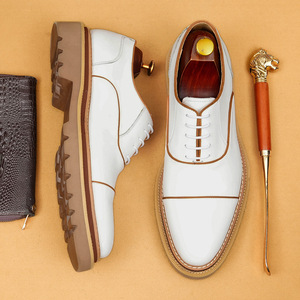 Chaussures Oxford pour hommes en cuir véritable à lacets, semelle extérieure en caoutchouc, toutes saisons, pour le bureau et la carrière, semelle amortie, anti-odeur, logo embossé - Product Image 1