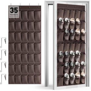 Over The Door <b>Shoe</b> Organizer 35 Pockets Breathable Mesh Hanging <b>Storage</b> For <b>Shoes</b> Behind Doors On Walls Coffee Color - Product Image 1