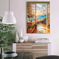 Peinture sur toile peinte à la main XIXI, série paysage, coucher de soleil en bord de mer, balcon, sans cadre, magnifique art décoratif pour la maison, peinture décorative DIY