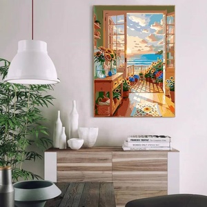 Peinture sur toile peinte à la main XIXI, série paysage, coucher de soleil en bord de mer, balcon, sans cadre, magnifique art décoratif pour la maison, peinture décorative DIY - Product Image 2