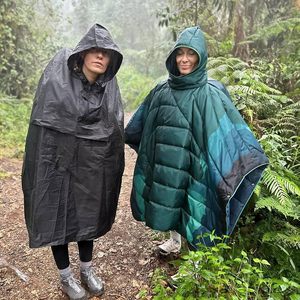 KuangS Wearable <b>Blanket</b> 180x200-220Cm Waterproof Hooded Quilted Outdoor Camping Spring Autumn Dark <b>Blue</b> Landscape Pattern - Product Image 3
