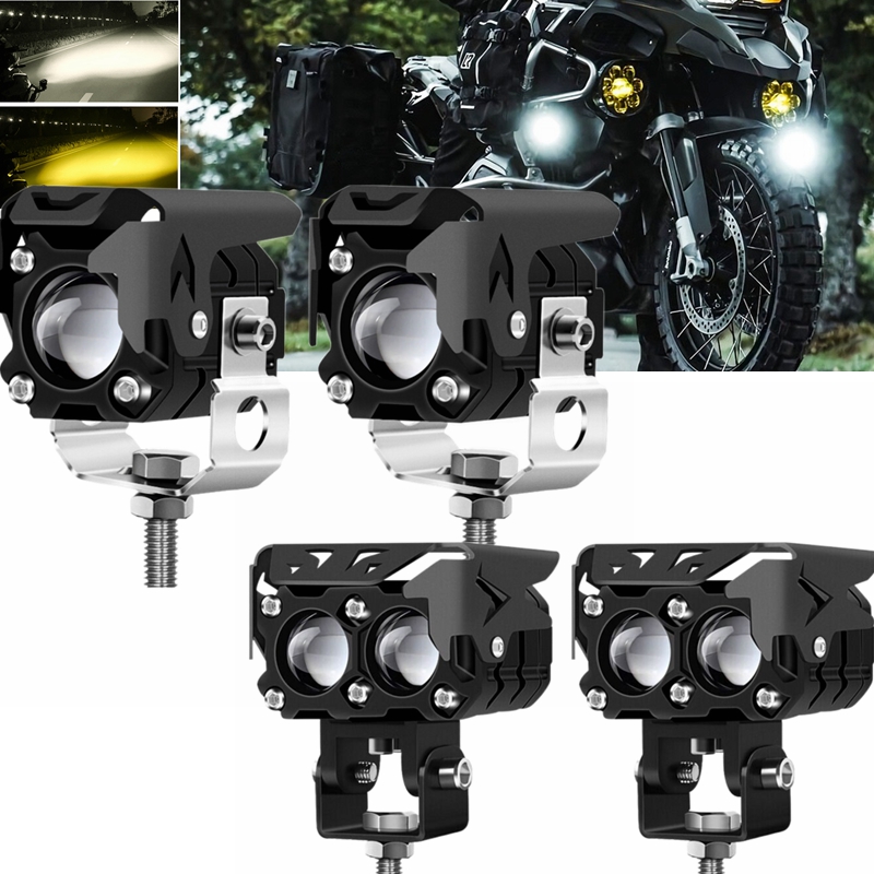Светодиодные фары для мотоцикла, дополнительный прожектор желтого и белого цветов, противотуманные фары, мини-линзы для проектора, фары дальнего света для мотоцикла