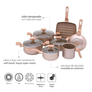 7 Piece With Glass Lids Wood Handles Oven Safe Modern Design For Gas Ceramic Non-Stick <b>Cookware</b> <b>Set</b> - Product Image 6