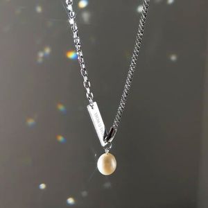 S925 Sterling <b>Silver</b> Freshwater Pearl Necklace For Women Letter Design Everyday Wear <b>Choker</b> Style 385cm Chain Length - Product Image 3