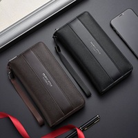 Nieuwe Grote Capaciteit, Multifunctionele Stiksels Pu Lederen Lange Rits Portemonnee Met Polsband Voor Mannen, Gentleman Telefoon Tas Portemonnee