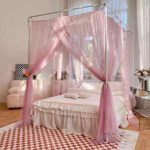 Nouvelle moustiquaire de lit française d'été, à trois portes, avec lanières, en tissu épais, pour chambre à coucher, vente en gros - Product Image 6