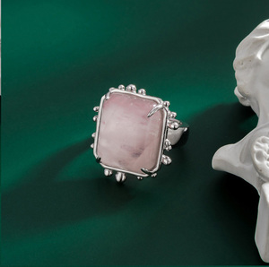 Anillo de Plata de Ley 925 con gemas cuadradas, estilo bohemio, con cristal rosa claro - Product Image 6
