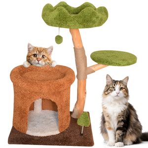 ต้นไม้แมวไม้เนื้อแข็ง เสาซิซอล ที่นอนแมว ขนาดเล็ก ประหยัดพื้นที่ ทำจากไม้ผลไม้ธรรมชาติ โครงปีนป่ายแมวขนาดใหญ่ - Product Image 1