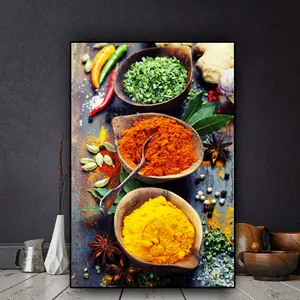Dapur Kanvas Lukisan Biji-bijian Sendok Bumbu Sayuran Makanan Buah Poster Cetak Cuadros Seni Dinding untuk Ruang Tamu Dekorasi Rumah