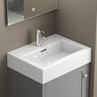 Meuble-lavabo autoportant gris en PVC avec vasque en céramique et miroir, armoire de rangement moderne pour salle de bain résidentielle, location et appartement