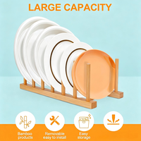 Égouttoir à vaisselle vertical en bambou pour assiettes, casseroles, couvercles, bols et tasses – Organisateur de placard de cuisine