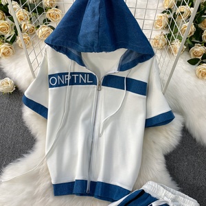 Giacca <span class=keywords><strong>con</strong></span> <span class=keywords><strong>cappuccio</strong></span> e Patchwork in Denim <span class=keywords><strong>tuta</strong></span> sportiva alla moda 2025 estiva da <span class=keywords><strong>donna</strong></span> nuovo Set di pantaloni popolari che riducono l'età - Product Image 3