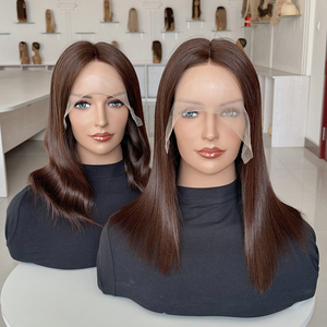 Dark Brown Glueless Body Wave Unprocessed Virgin Hair Lace Top Invisible Knots Wig for Women Curly Lace Frontal Human Hair Wig - Product Image 2