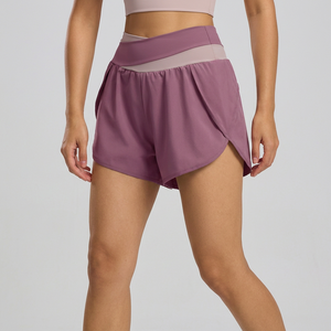 Hochgeschnittene Cross-Band-Shorts für Damen 2-in-1 Workout-Shorts Schnelltrocknend Anti-Scheuer-Innenfutter mit Tasche Jogging-Gym-Yoga-Shorts Großhandel - Product Image 3