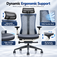 Chaise de Direction Ergonomique Moderne avec Appui-tête Réglable, Accoudoirs 4D, Inclinaison Avant, Glissière de Siège Arrière, pour Bureau Commercial et Ordinateur