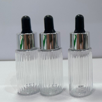 Botol PETG Silinder Bergaris 30ml 50ml dengan Leher Perak dan Karet Hitam Anti Bocor, Kosong, Dilengkapi Pipet untuk Serum dan Lotion