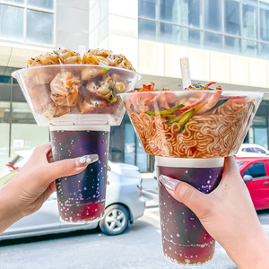Gelas Plastik Sekali Pakai untuk Snack-Minuman dengan Sedotan, Mangkuk Snack Ayam Goreng Custom, Gelas Hotpot, Grosir Makanan Takeaway dengan Nampan - Product Image 2
