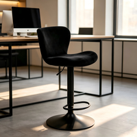 Tabouret de bar pivotant en velours blanc, hauteur réglable, avec repose-pieds, base en métal noir mat, pour comptoir de maison
