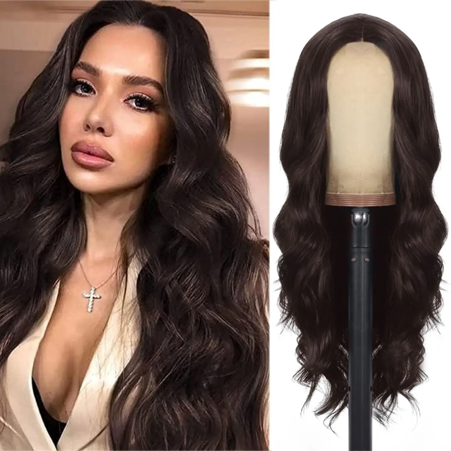 Hot Sales 26 Inch Platinum Blonde Lace Front Synthetic Wigs Small Area Body Wave Transparent Lace Loose Wave Style Monofilament