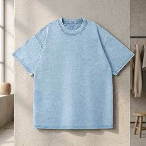 T-shirt pour homme, coupe classique, bleu clair, 100% coton, manches courtes, col roulé, imprimé, jersey tricoté, séchage rapide - Product Image 2