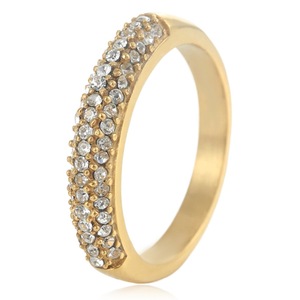 yunnique <b>Titanium</b> Steel <b>Ring</b> Gold Plated Pave Setting Double Row Diamond Band Unisex Engagement Jewelry - Product Image 1