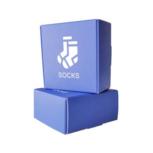 Boîte d'expédition légère bleue en carton ondulé, personnalisable avec votre marque, pour chaussettes, gants, bagues, boucles d'oreilles, colliers, et autres cadeaux. - Product Image 2