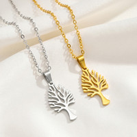 Collier unisexe en acier inoxydable plaqué or avec pendentif arbre de vie, cadeau tendance pour usage quotidien et occasions spéciales