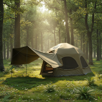 Grande tente dôme gonflable de 4,5 m de diamètre en polycoton 210g avec ouverture pour poêle, ouverture pour climatiseur, hublot d'observation, auvent occultant et imperméable