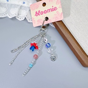 Customize Accepted <b>Cute</b> Small Mushroom Charm Women Car Key Decorations Simple Tiny Glass Beads Tassel Girls <b>Purse</b> Bag Keychains - Product Image 1