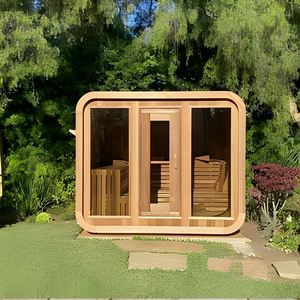 Sauna cube hybride moderne pour l'extérieur, la maison, chauffage électrique, design finlandais traditionnel en bois massif de pruche pour les villas - Product Image 5