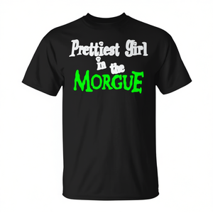 T-shirt unisexe à col rond et manches courtes, imprimé en sérigraphie, avec le motif « Prettiest Girl in the Morgue Gothic Y2k » - Product Image 3