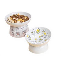 Gamelle surélevée pour animaux de compagnie avec motif de patte, inclinée pour protéger le cou, pour nourriture et eau, motif chat et chien de dessin animé