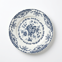 Assiette de table en céramique Rose Française en gros, motif floral classique, finition émaillée, idéale pour les salades italiennes, les desserts, la maison, les cafés et la restauration
