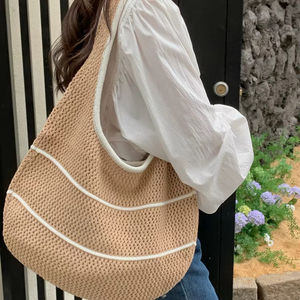 Sac à main de plage d'été très tendance, sac tressé ajouré, nouveau sac décontracté grande capacité en polyester au crochet à porter à l'épaule - Product Image 4