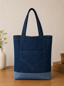 Unisex Denim <b>Canvas</b> Shoulder <b>Bag</b> Fashion Style Simple Tote Zipper Closure Jeans Pocket Messenger Handbag Shopping - Product Image 4